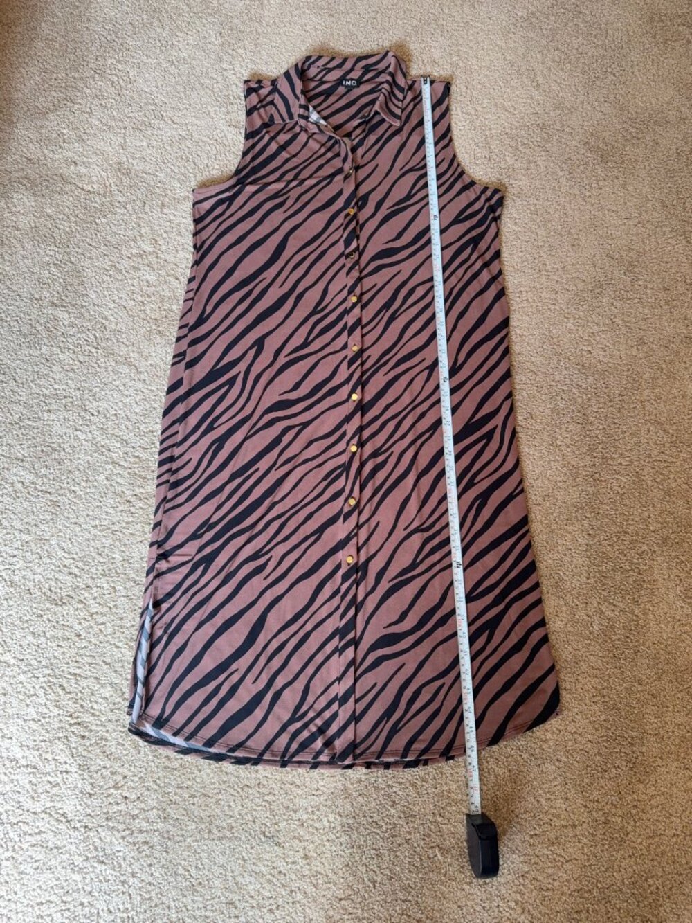 INC International Concepts Zebra Print Shirt Dress XL Sleeveless Taupe Black - Picture 6 of 12